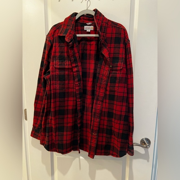 Carhartt Men’s Red & Black Flannel Button Down Shirt Original Fit Size XL - Picture 12 of 12